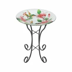 Luxen Home LuxenHome Hummingbird Bird Glass Bath With Metal Stand