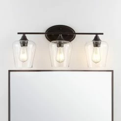 JONATHAN Y Jayne 1-Light Iron/Glass Cottage LED Vanity Light, Oil Bronze, Width: 23" -home bar shop 65617cf70f763456 0375 w800 h800 b0 p0