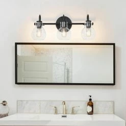 LNC Lighting LNC 22" Modern Matte Black Globe Clear Glass Bathroom Vanity Light -home bar shop 658159150311ab9b 5580 w800 h800 b0 p0