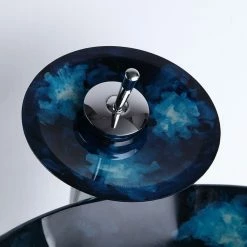 HOMARY Dark Blue Tempered Glass Circular Vessel Sink Waterfall Faucet Set Pop-Up Drain -home bar shop 65e1982201937e5c 3871 w800 h800 b0 p0