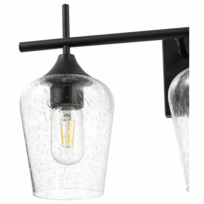 GETLEDEL 3-Light Vanity Light Sconce With Seeded Glass Shades, Matte Black 4 GETLEDEL 3-Light Vanity Light Sconce With Seeded Glass Shades, Matte Black - Image 4