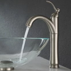 Kraus USA, Inc. Crystal Clear 16 1/2" Glass Vessel Bathroom Sink, Drain, Mounting Ring, Nickel -home bar shop 6751dab900e5e748 3100 w800 h800 b0 p0