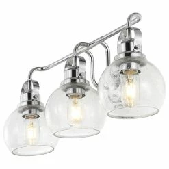 JONATHAN Y Shirley Metal, Bubbled Glass Vanity Light, Chrome, 3-Light