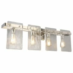 EGLO USA 4-Light, 60W Vanity Light, Polished Nickel/Clear Hand Sculpted Glass