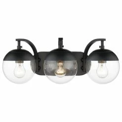 Golden Lighting Dixon 3-Light Bath Vanity, Black, Clear Glass And Black Cap