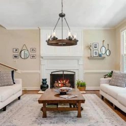 LNC Lighting LNC 6-Light Farmhouse Wagon Wheel Wood And Seeded Glass Shade Chandelier -home bar shop 68e1f105034d27c0 9929 w800 h800 b0 p0