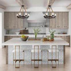 LNC Lighting LNC 6-Light Farmhouse Wagon Wheel Wood And Glass Shade Chandelier, A02992 -home bar shop 6a01947a0321972f 9943 w800 h800 b0 p0