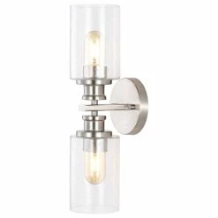 JONATHAN Y Jules Edison 16.5" Cylinder 2-Light Seeded Glass LED Vanity, Nickel