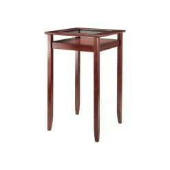 Winsome Wood Halo Pub Table With Glass Inset And Shelf, Walnut