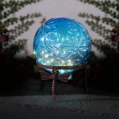 Alpine Corporation Alpine Blue Glass Globe Decor With LED Light, 13" Tall
