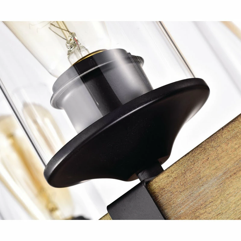 Edvivi Lighting 6-Light Matte Black And Vintage Wood Farmhouse Linear Chandelier Clear Glass 3 Edvivi Lighting 6-Light Matte Black And Vintage Wood Farmhouse Linear Chandelier Clear Glass - Image 3