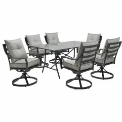 Hanover Lavallette7Pc: 6 Swivel Dining Chairs And Rectangle Glass Table - Silver
