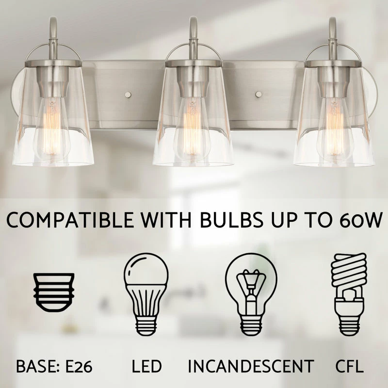 Kira Home Voltaire 24" Farmhouse Bathroom Light, Glass Shades, Brushed Nickel 6 Kira Home Voltaire 24" Farmhouse Bathroom Light, Glass Shades, Brushed Nickel - Image 6