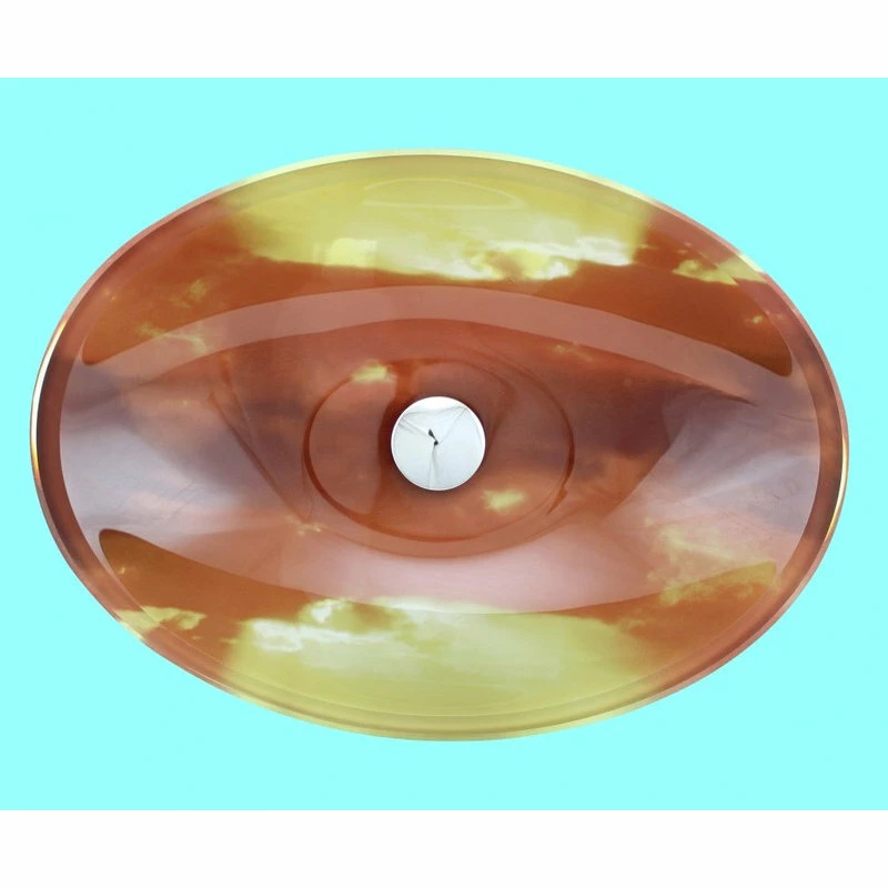 Renovators Supply Manufacturing Countertop Vessel Sink Sunset Orange Tempered Glass Oval Bowl Sink With Drain 2 Renovators Supply Manufacturing Countertop Vessel Sink Sunset Orange Tempered Glass Oval Bowl Sink With Drain - Image 2