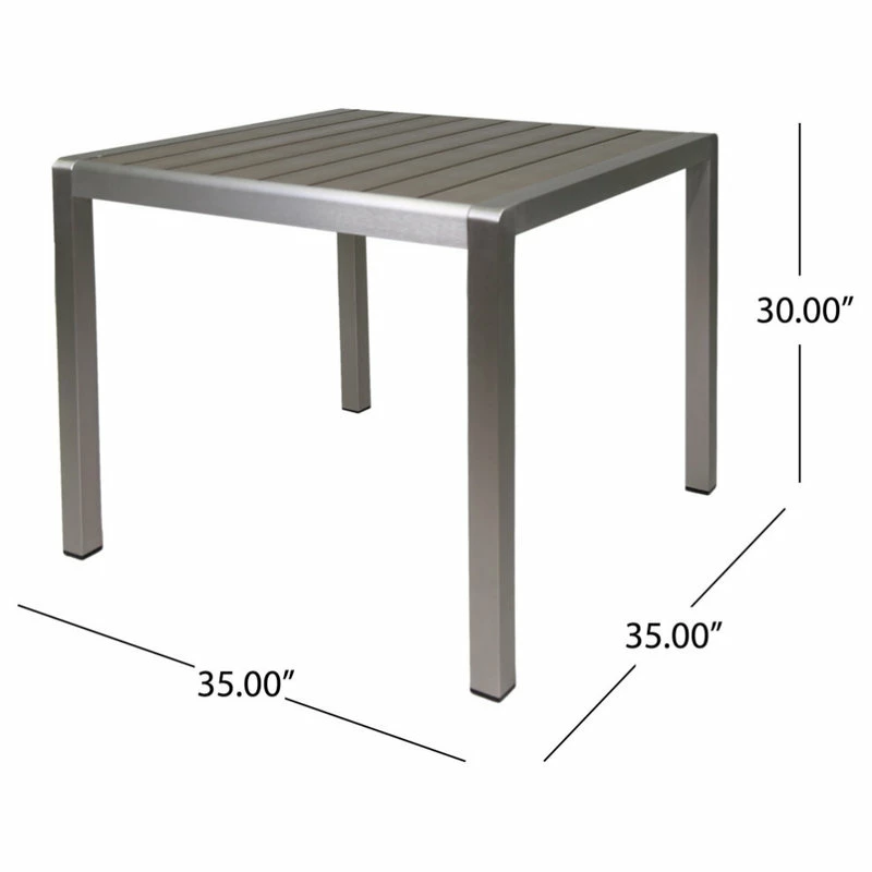 GDFStudio Hallie Outdoor Anodized Aluminum Dining Table With Tempered Glass Table Top, Fau 4 GDFStudio Hallie Outdoor Anodized Aluminum Dining Table With Tempered Glass Table Top, Fau - Image 4