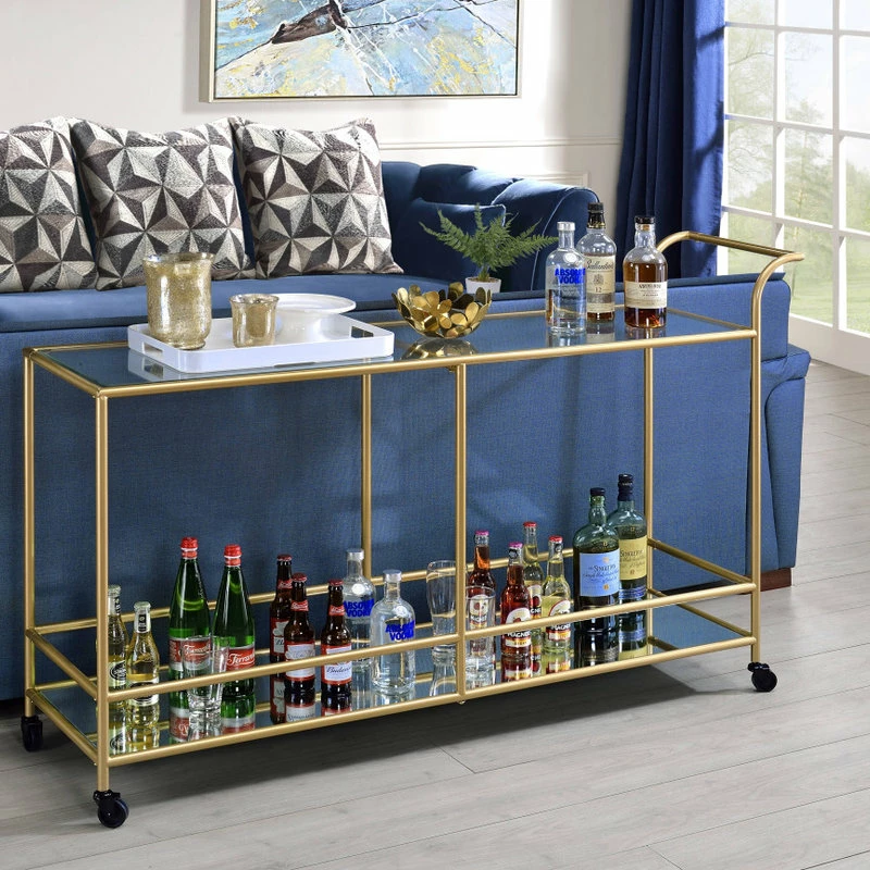Acme Furniture Kenda Serving Cart, Gold And Glass And Mirrored 3 Acme Furniture Kenda Serving Cart, Gold And Glass And Mirrored - Image 3