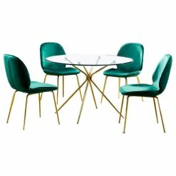 Best Master Furniture Valentinian Glam 5-piece Glass Round Dinette Set, Green