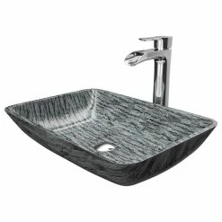 VIGO Rectangular Titanium Glass Vessel Bathroom Sink Set With Niko Vessel Faucet