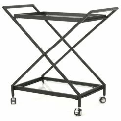 GDFStudio GDF Studio Sheri Tempered Glass Black Iron Bar Cart With Tempered Glass Shelves