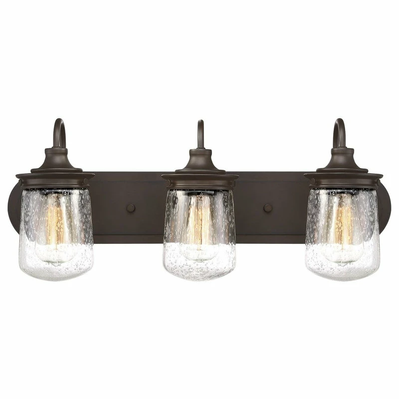 Kira Home Mason 23.5" Bathroom Light, Seeded Glass Shade, Oil-Rubbed Bronze 5 Kira Home Mason 23.5" Bathroom Light, Seeded Glass Shade, Oil-Rubbed Bronze - Image 5
