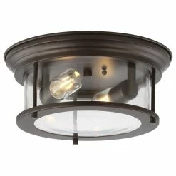 JONATHAN Y Lauren 13.25" Metal And Glass Led Flush Mount, Oil Rubbed Bronze/Clear