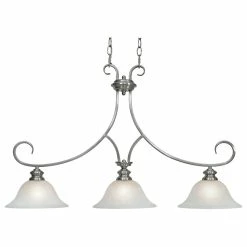 Golden Lighting Lancaster 3-Light Linear Pendant, Pewter With Marbled Glass