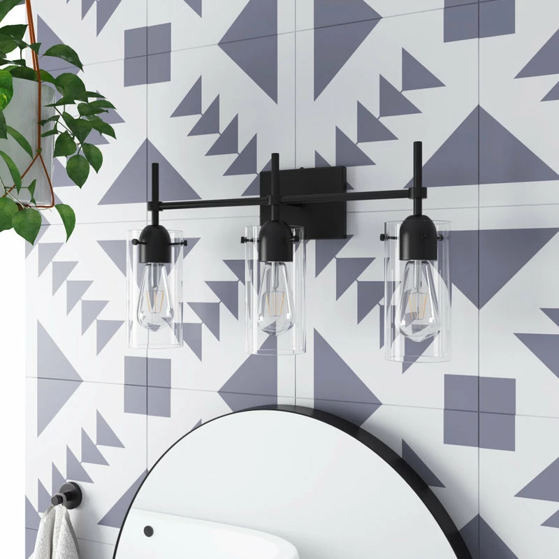 Aiwen Concise Modern Geometric Cylinder Glass Shade Vanity Light, 3-Light 3 Aiwen Concise Modern Geometric Cylinder Glass Shade Vanity Light, 3-Light - Image 3