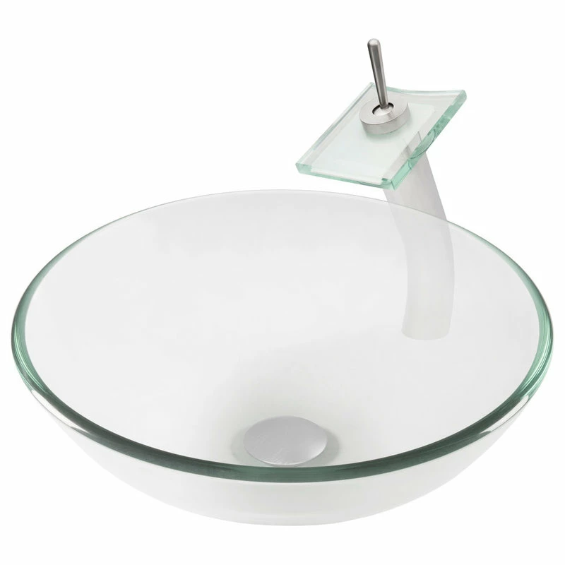 Topia Clear Glass Vessel Sink And Faucet Set, Brushed Nickel 1 Topia Clear Glass Vessel Sink And Faucet Set, Brushed Nickel