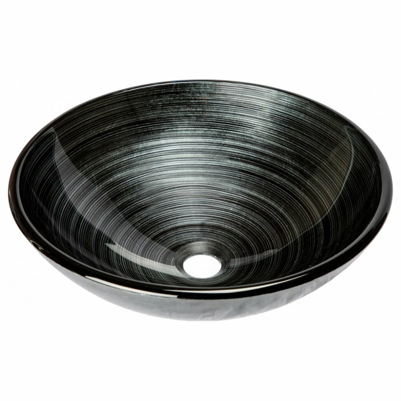 Eden Bath - Vessel Sinks Silver And Black Rings Tempered Glass Vessel Sink For Bathroom, 16.375 Inch 2 Eden Bath - Vessel Sinks Silver And Black Rings Tempered Glass Vessel Sink For Bathroom, 16.375 Inch - Image 2