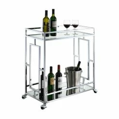 Convenience Concepts Town Square Glass And Chrome 2 Tier Bar Cart S14-127