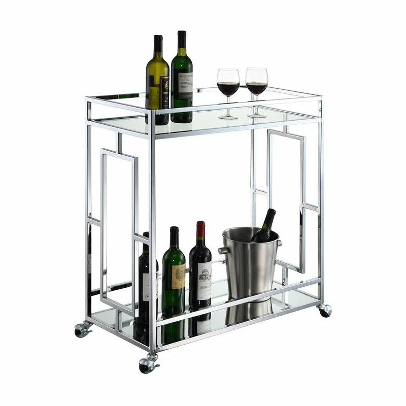 Convenience Concepts Town Square Glass And Chrome 2 Tier Bar Cart S14-127 1 Convenience Concepts Town Square Glass And Chrome 2 Tier Bar Cart S14-127