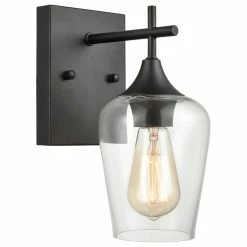 Ecopower Light LLC Farmhouse Bathroom Vanity Lights Clear Glass Sconces, Matte Black, Single