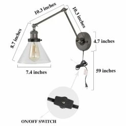 LALUZ Industrial Plug-in Swing Arm Wall Lamp Adjustable Wall Sconces Clear Glass -home bar shop 71e145ff02f49f0d 0872 w800 h800 b1 p0