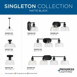 Progress Lighting Singleton 2-Light 17" Matte Black Farmhouse Vanity Light With Clear Glass Shades -home bar shop 7211ca3102bb220d 1394 w800 h800 b0 p0