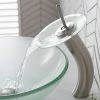 Kraus USA, Inc. Glass Vessel Sink, Bathroom Waterfall Faucet, PU Drain, Mount Ring, Nickel