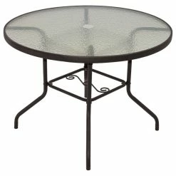 Rio Brands Inc Rio Brands Sienna Metal Round Patio Glass Top Table, Brown, 40-Inch