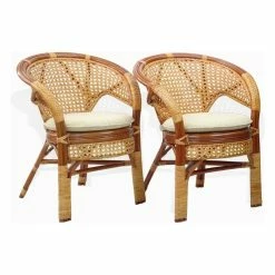 RattanUSA 5-Piece Pelangi Dining Rattan Wicker Armchairs/Round Table Glass Top, Colonial -home bar shop 7381f8a40a849d05 1979 w800 h800 b1 p0
