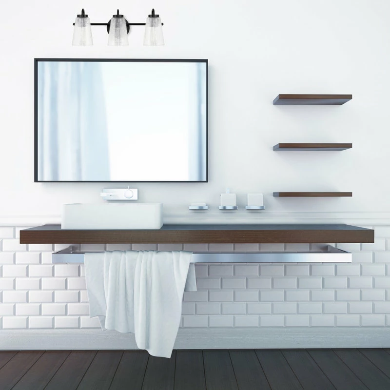 Kira Home Chatham 20" 3-Light Bathroom Light + Textured Glass Shades, Black 3 Kira Home Chatham 20" 3-Light Bathroom Light + Textured Glass Shades, Black - Image 3