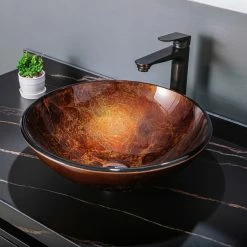 Vinnova Glass Circular Vessel Bathroom Sink Without Faucet, Reddish Brown -home bar shop 74d18072009c451a 4307 w800 h800 b0 p0