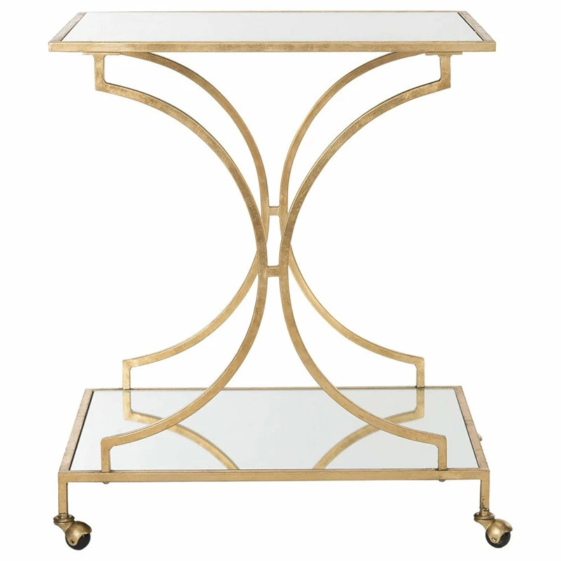 Decorn Elegant Bar Cart, Curved Metal Frame With Mirrored Glass Top & Shelf, Gold 4 Decorn Elegant Bar Cart, Curved Metal Frame With Mirrored Glass Top & Shelf, Gold - Image 4
