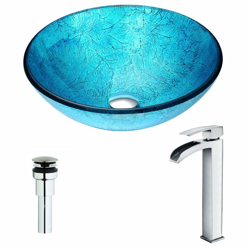 ANZZI Accent Series Deco-Glass Vessel Sink With Key Faucet, Faucet: Polished Chr 1 ANZZI Accent Series Deco-Glass Vessel Sink With Key Faucet, Faucet: Polished Chr