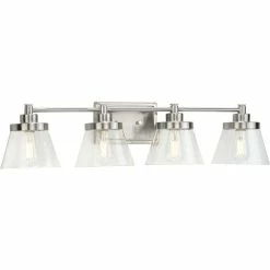 Progress Lighting Hinton 4-Light Brushed Nickel Clear Seeded Glass Bath Vanity Light