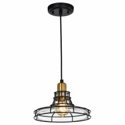 Edvivi Lighting Locke 1-Light Black And Antique Gold Pendant With Clear Glass Shade