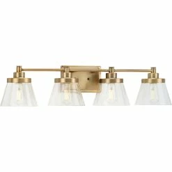 Progress Lighting Hinton 4-Light Vintage Brass Clear Seeded Glass Bath Vanity Light