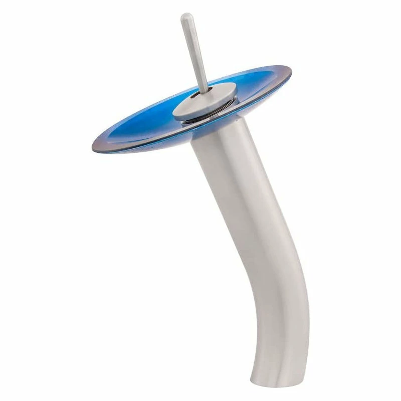 Decor Love Above Counter Bathroom Sink, Unique Glass Bowl & Waterfall Faucet, Blue 4 Decor Love Above Counter Bathroom Sink, Unique Glass Bowl & Waterfall Faucet, Blue - Image 4