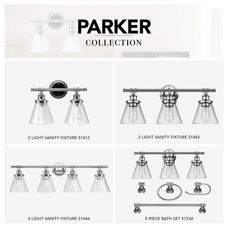 Globe Electric Parker 3-Light Chrome Vanity Light With Clear Glass Shades 5 Globe Electric Parker 3-Light Chrome Vanity Light With Clear Glass Shades - Image 5