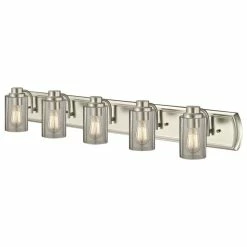 Destination Lighting Industrial Seeded Glass Bathroom Light Satin Nickel 5 Lt