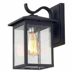 LNC Lighting LNC 1-Light Trasitional Seeded Glass Matte Sand Black Square Outdoor Lighting