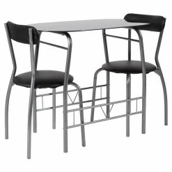 Flash Furniture Sutton 3-Piece Space-Saver Bistro Set With Glass Top Table, Black