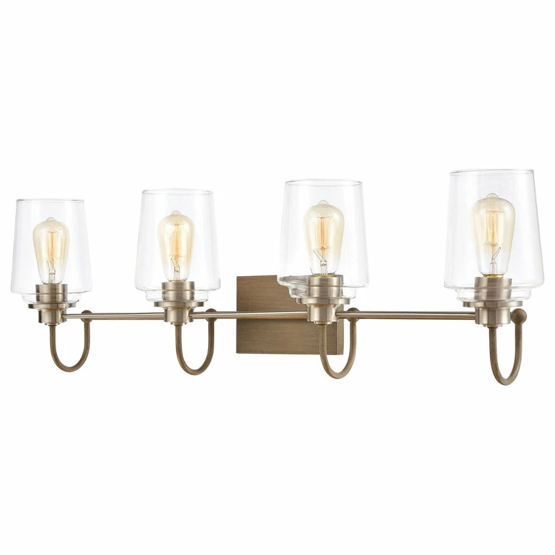 Elk Home Bakersfield 4-Light Vanity Light, Light Wood With Clear Glass 1 Elk Home Bakersfield 4-Light Vanity Light, Light Wood With Clear Glass